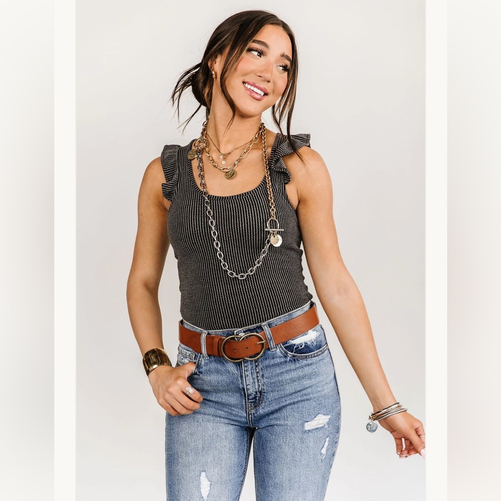 NWT. Black Ruffle Ribbed Bodysuit